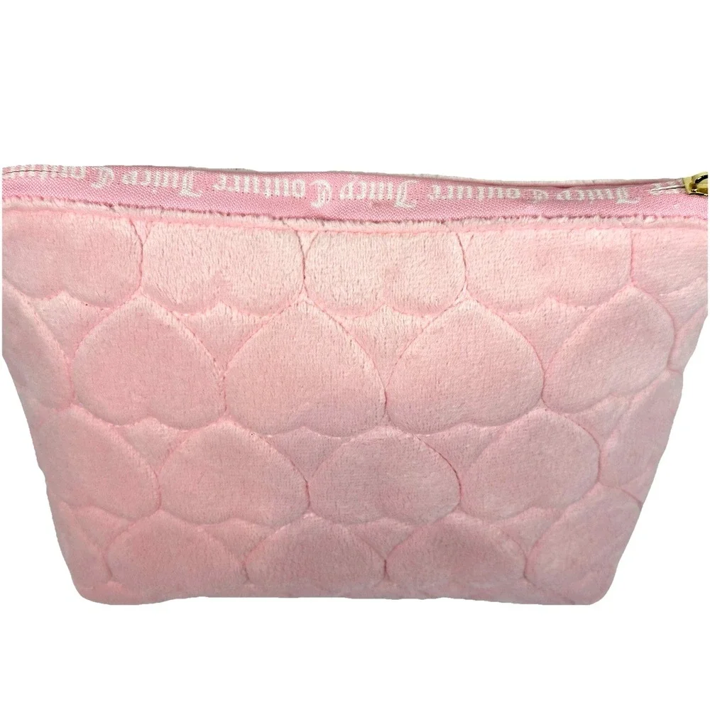 Juicy Couture Pink Heart Quilted Cosmetic Bag JC Logo Velvet Makeup Pouch‎ NWT